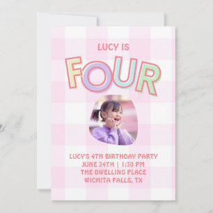 invitación de cumpleaños número cuatro gingham par