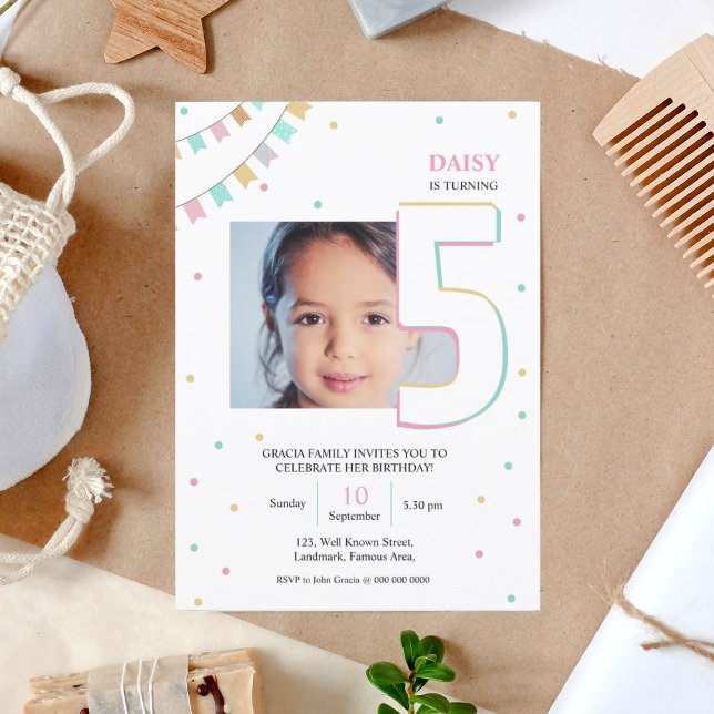 Invitación de cumpleaños | Número de año Personali (birthday card invite , custom personalized birthday invitation card for kids , 5 year old , boy girl)
