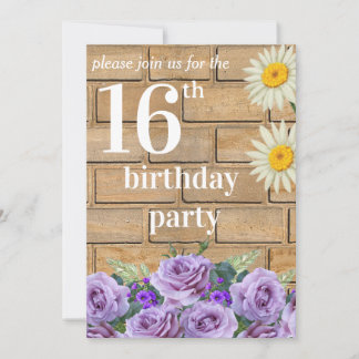 Invitación de cumpleaños número dieciséis rústica 