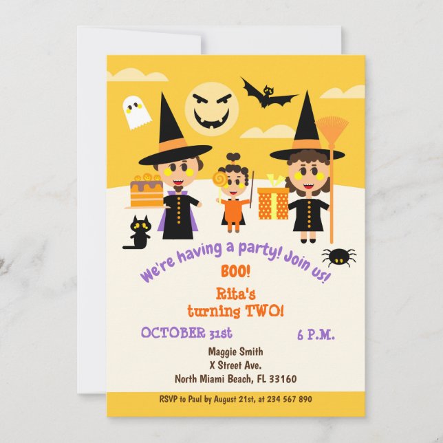 Invitación de cumpleaños número dos con temática d (Anverso)