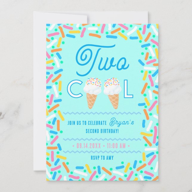 Invitación de cumpleaños número dos Cool Helado (Anverso)