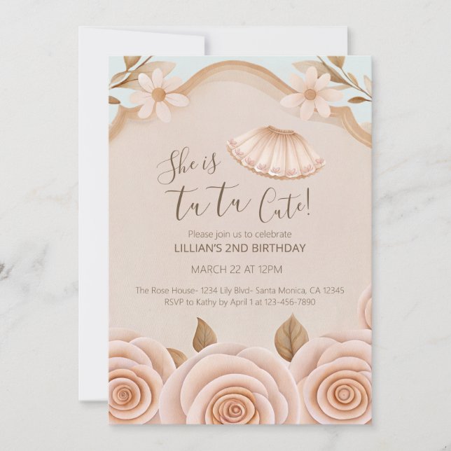 Invitación de cumpleaños número dos de niñas de ba (Anverso)