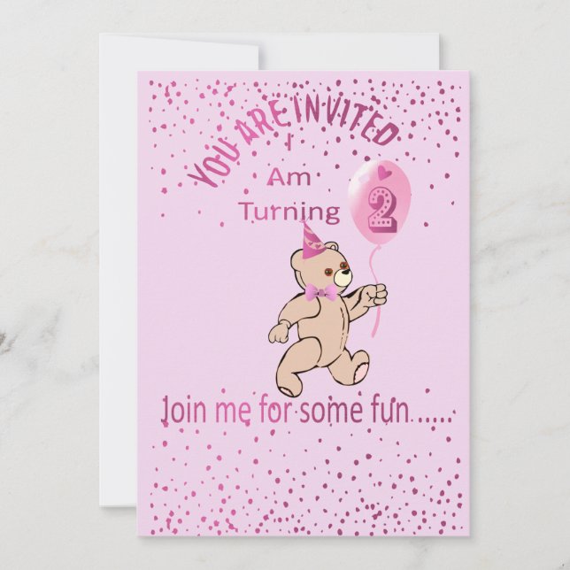Invitación de cumpleaños número dos rosa (Anverso)
