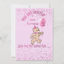 Invitación de cumpleaños número dos rosa