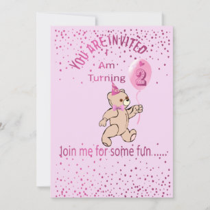 Invitación de cumpleaños número dos rosa