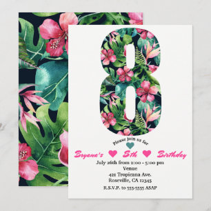Invitación de cumpleaños número ocho tropical