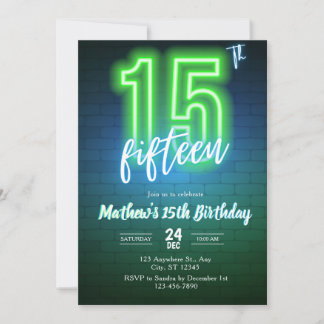 Invitación de cumpleaños número quince de neón