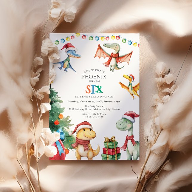 Invitación de cumpleaños número seis de dinosaurio (Subido por el creador)