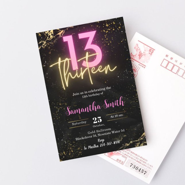 Invitación de cumpleaños número trece editable (Editable Thirteen Birthday Party Invitation)