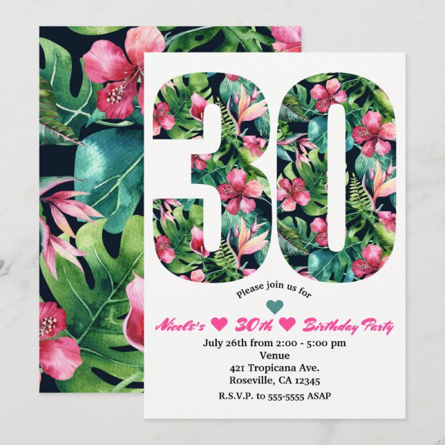 Invitación de cumpleaños número treinta treinta tr (Anverso / Reverso)