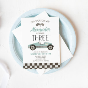 Invitación de cumpleaños número tres azul de coche