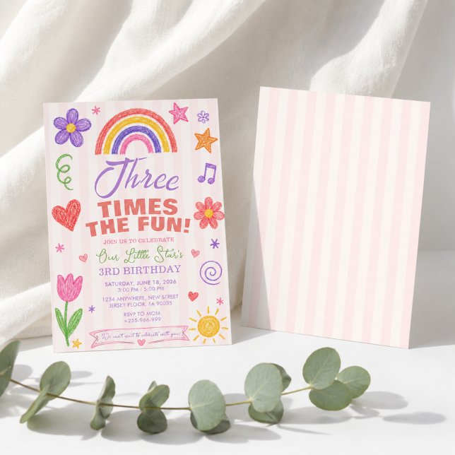 Invitación de cumpleaños número tres con garabatos (Subido por el creador)
