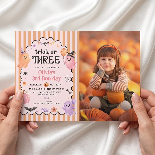 Invitación de cumpleaños número tres Cute Ghost Tr (Subido por el creador)