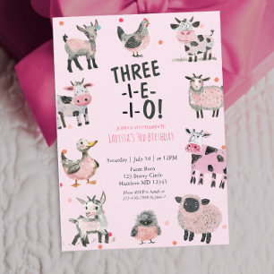 Invitación de cumpleaños número tres de granja fem