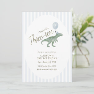 Invitación de cumpleaños número tres de Rex Dinosa