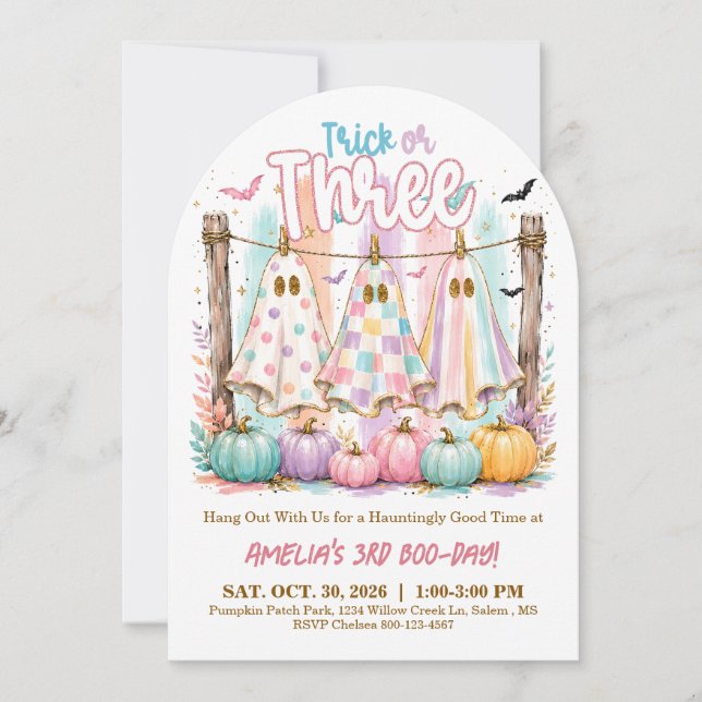 Invitación de cumpleaños número tres de Trick or T (Anverso)