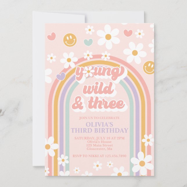 Invitación de cumpleaños número tres Retro Young W (Anverso)