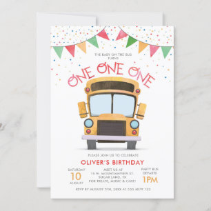 Invitación de cumpleaños número uno al autobús de 