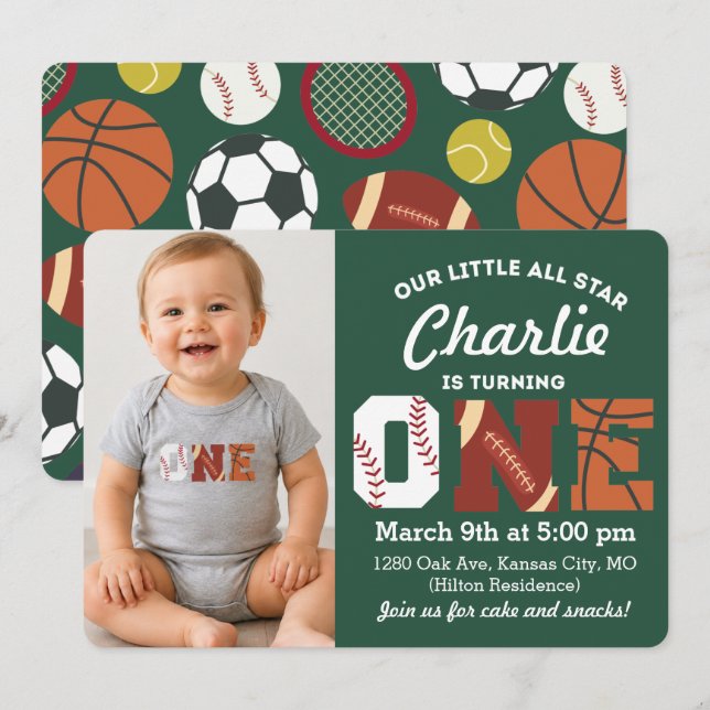 Invitación de cumpleaños número uno All-Star (Anverso / Reverso)