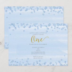Invitación de cumpleaños número uno azul claro y d