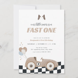 Invitación de cumpleaños número uno beige de coche
