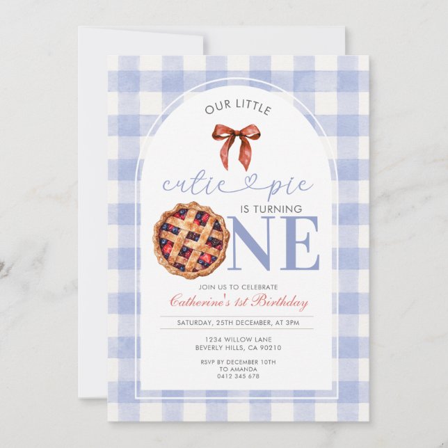 Invitación de cumpleaños número uno Berry Gingham  (Anverso)