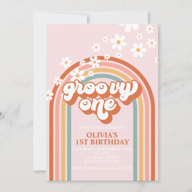 Invitación de cumpleaños número uno boho daisy arc (Anverso)
