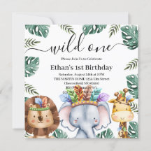Invitación de cumpleaños número uno Bosque Animale
