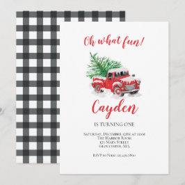 Invitación de cumpleaños número uno Camión Rojo de