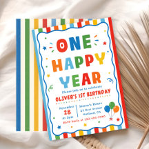 Invitación de cumpleaños número uno colorida y fel