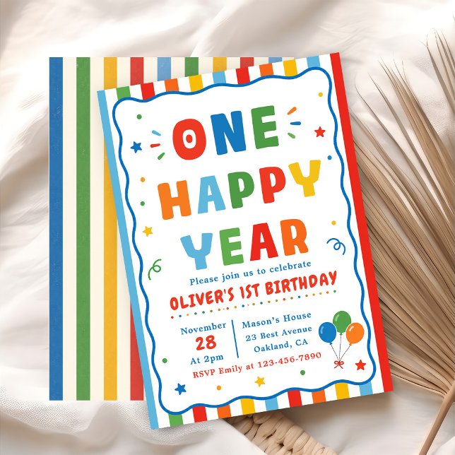 Invitación de cumpleaños número uno colorida y fel (Subido por el creador)