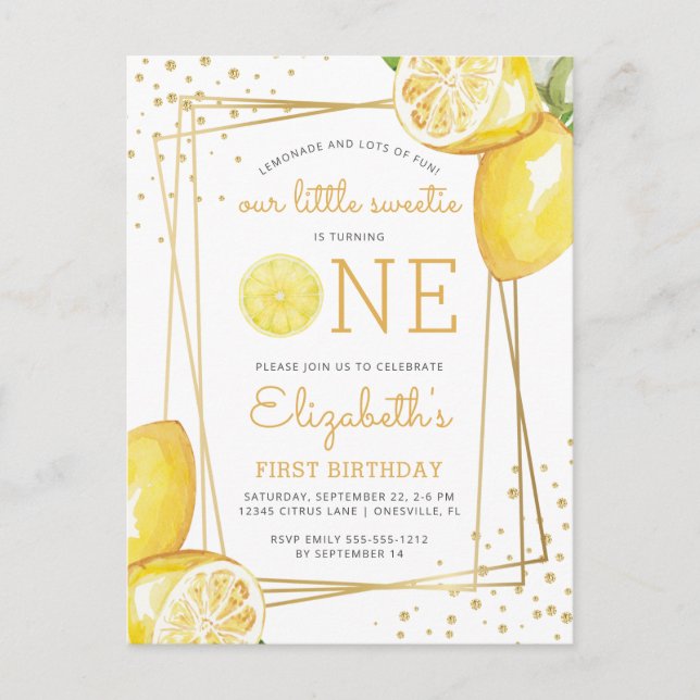 Invitación de cumpleaños número uno con acuarela d (Anverso)