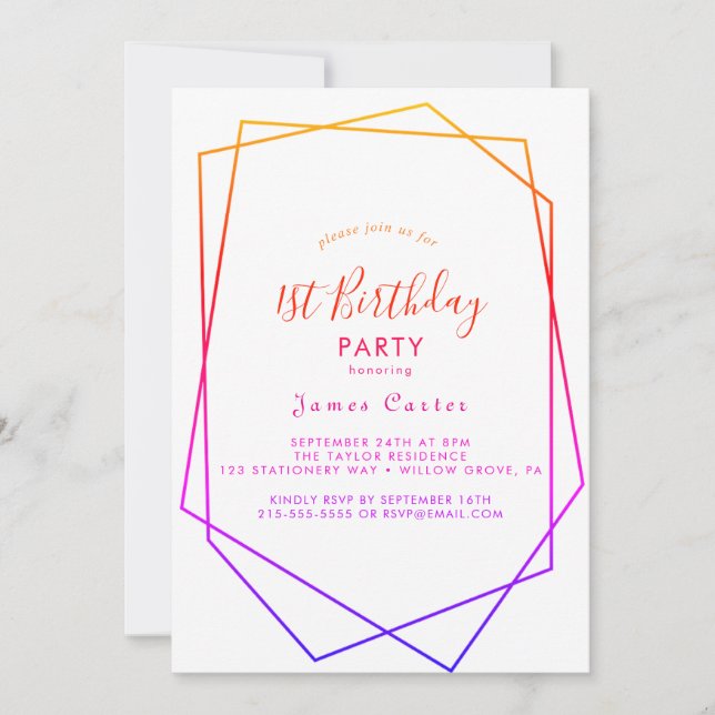 Invitación de cumpleaños número uno con acuarela g (Anverso)