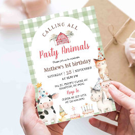 Invitación de cumpleaños número uno con animales d