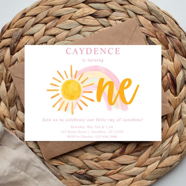 Invitación de cumpleaños número uno con arcoíris y (Subido por el creador)