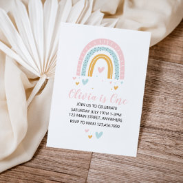 Invitación de cumpleaños número uno con Arcoíris y