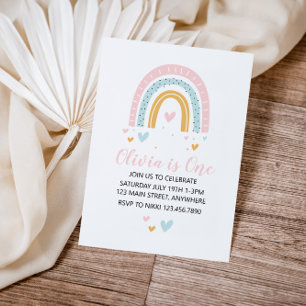 Invitación de cumpleaños número uno con Arcoíris y
