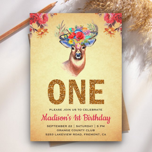 Invitación de cumpleaños número uno con ciervo boh (Subido por el creador)