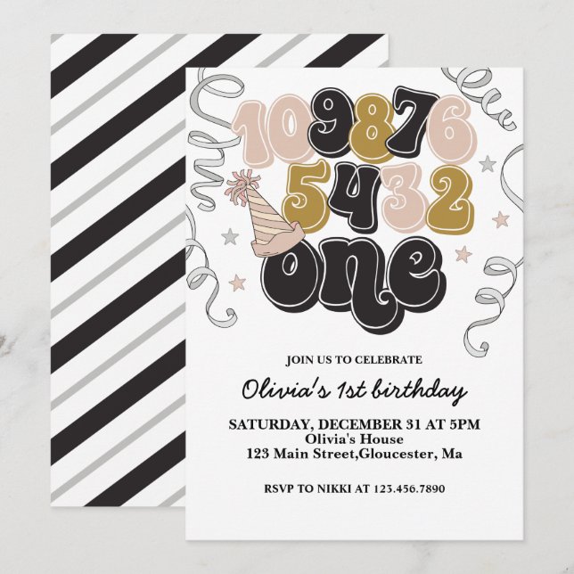 Invitación de cumpleaños número uno con cuenta reg (Anverso / Reverso)