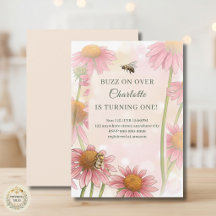 Invitación de cumpleaños número uno con Echinacea 