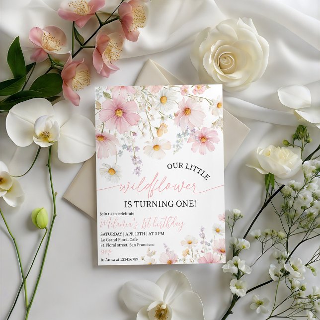 Invitación de cumpleaños número uno con flor silve (Subido por el creador)