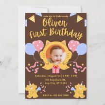 Invitación de cumpleaños número uno con foto de ga