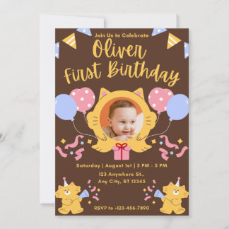 Invitación de cumpleaños número uno con foto de ga