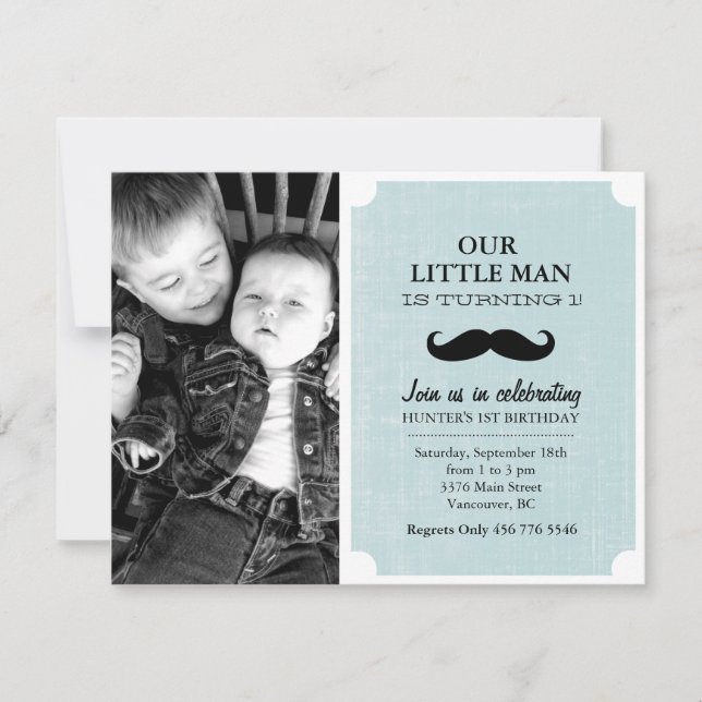 Invitación de cumpleaños número uno con foto y big (Anverso)