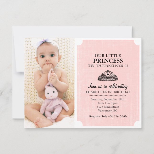 Invitación de cumpleaños número uno con foto y tia (Anverso)