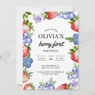 Invitación de Cumpleaños Número Uno con Fresas y A