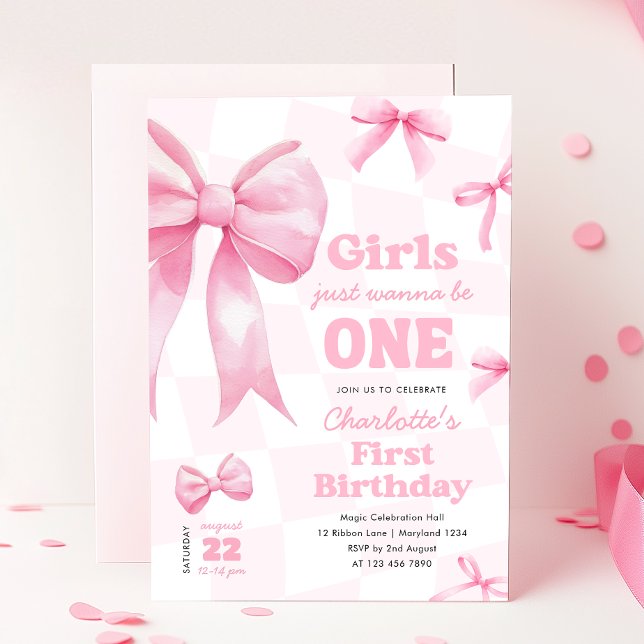 Invitación de cumpleaños número uno con lazo a cua (Subido por el creador)