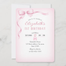 Invitación de Cumpleaños Número Uno con Lazo Rosa