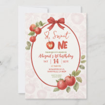 Invitación de cumpleaños número uno con manzana ro