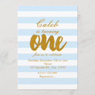 Invitación de cumpleaños número uno con rayas azul